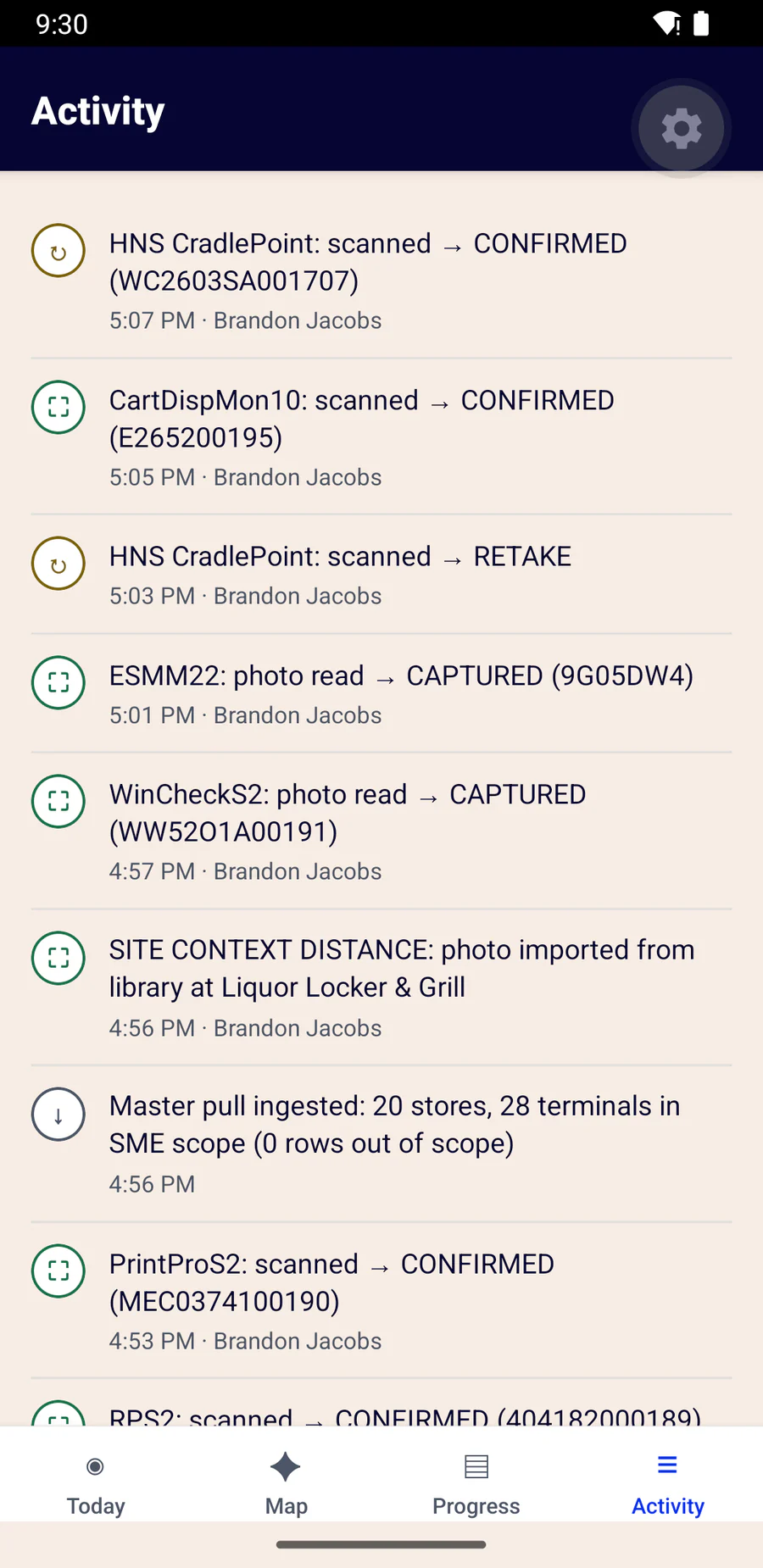 The activity feed on the phone