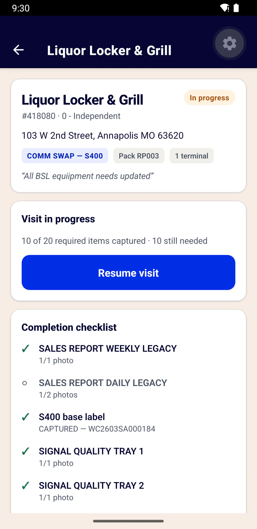 A retailer with its packs and completion checklist
