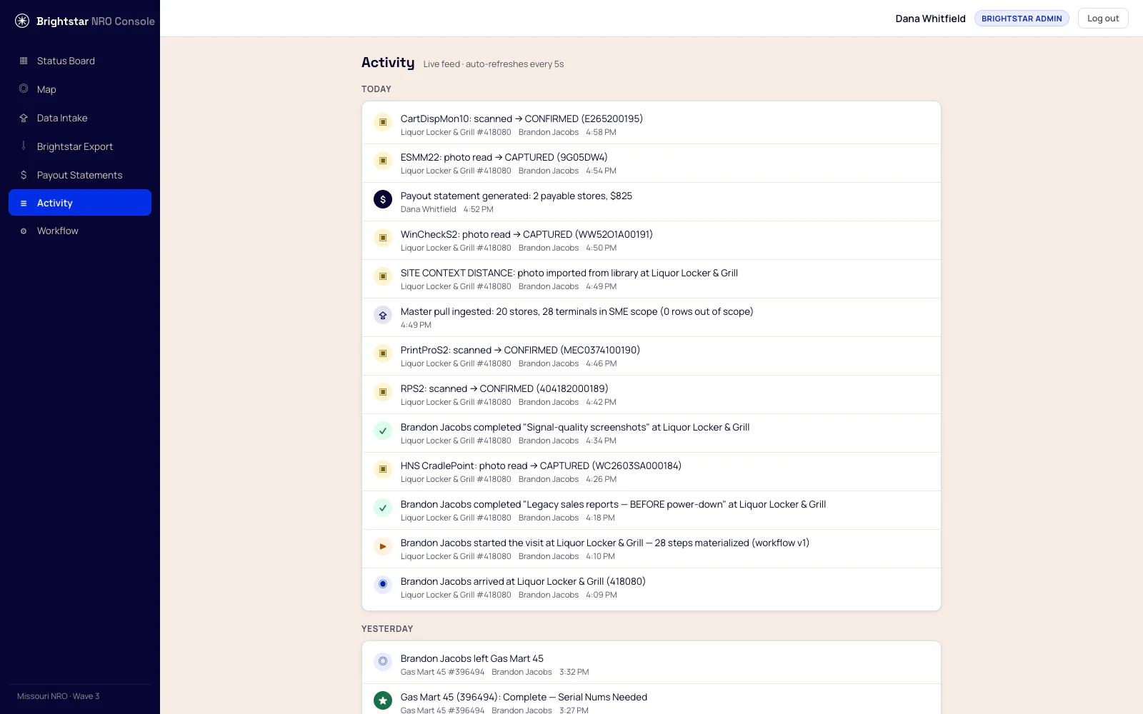 The activity feed in the console