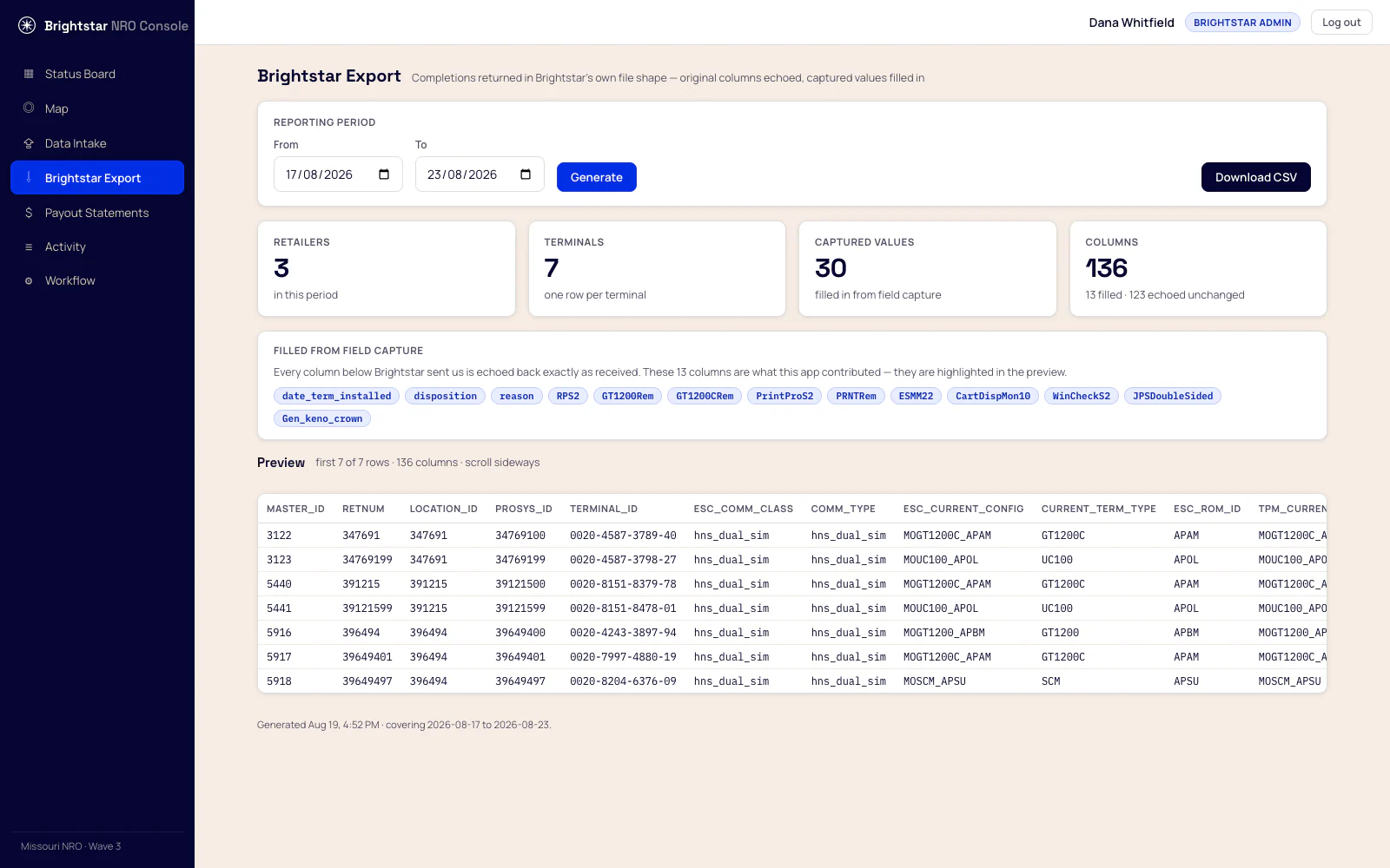 The Brightstar export preview